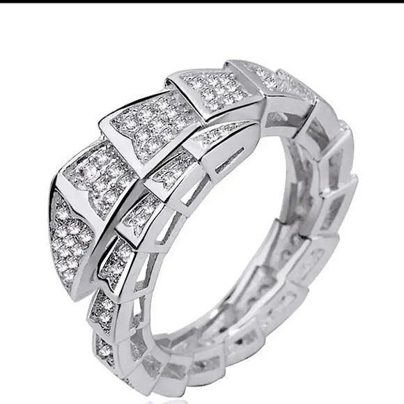 Silver Zircon Snake Bangle Bracelet Ring Set, Luxury - Picture 7 of 8